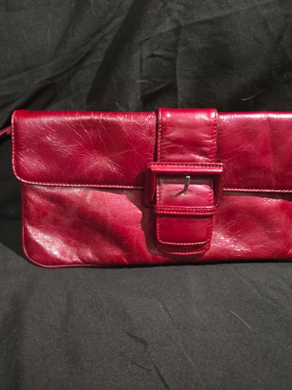 HOBO International Red Glazed Leather Buckle Wristlet Clutch